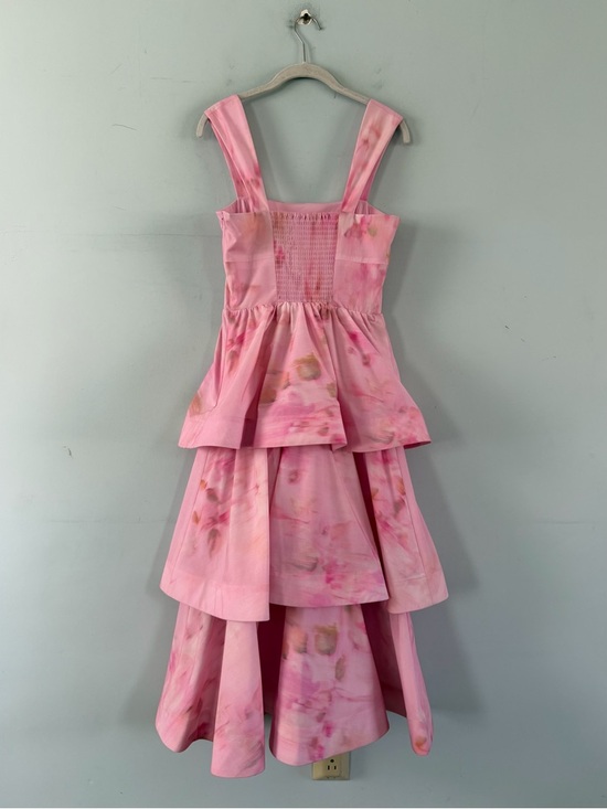 NWT Gianni Bini x Shea Leigh Mills Dolly Printed Pink Sateen Tiered Midi Dress - Picture 4 of 7